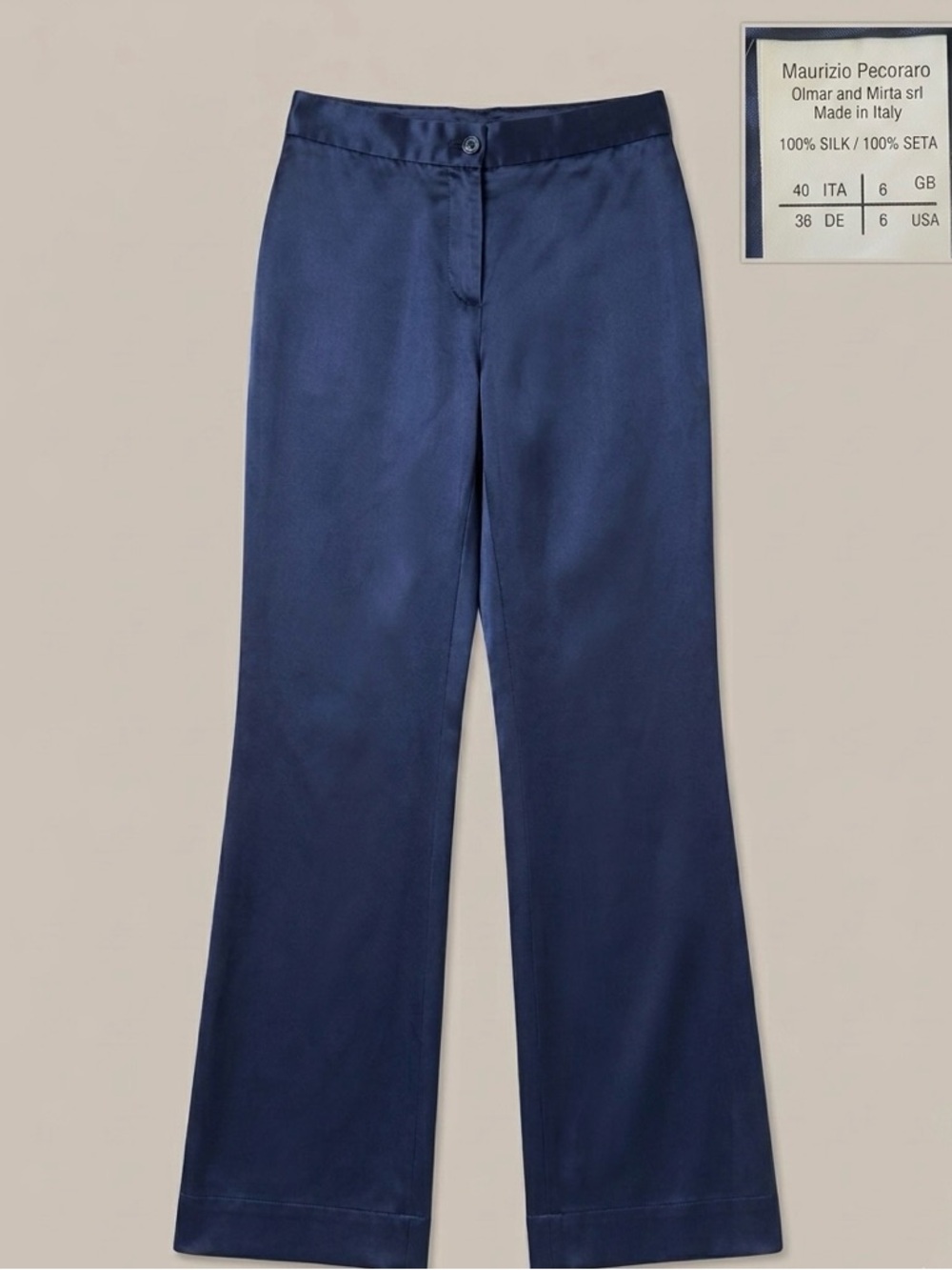 Maurizio Pecoraro Deep Navy Silk Wide-Leg Trousers